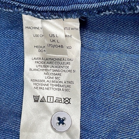 Anthropologie Pilcro Flounced Tunic Dress Chambray Denim Cotton Blue Sz L - Picture 14 of 16